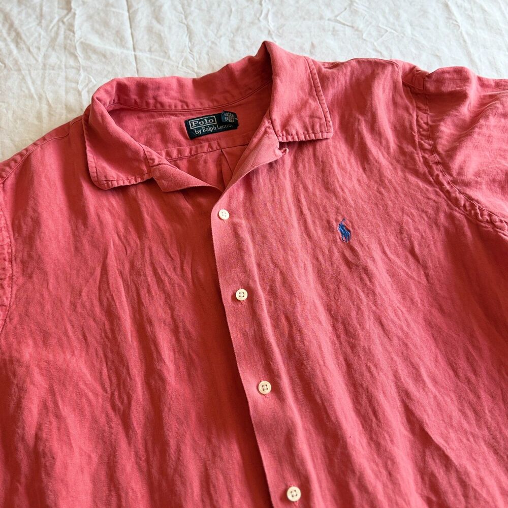 Polo Ralph Lauren XXL Shirt Linen Silk Short Sleeve Button Coral Pink